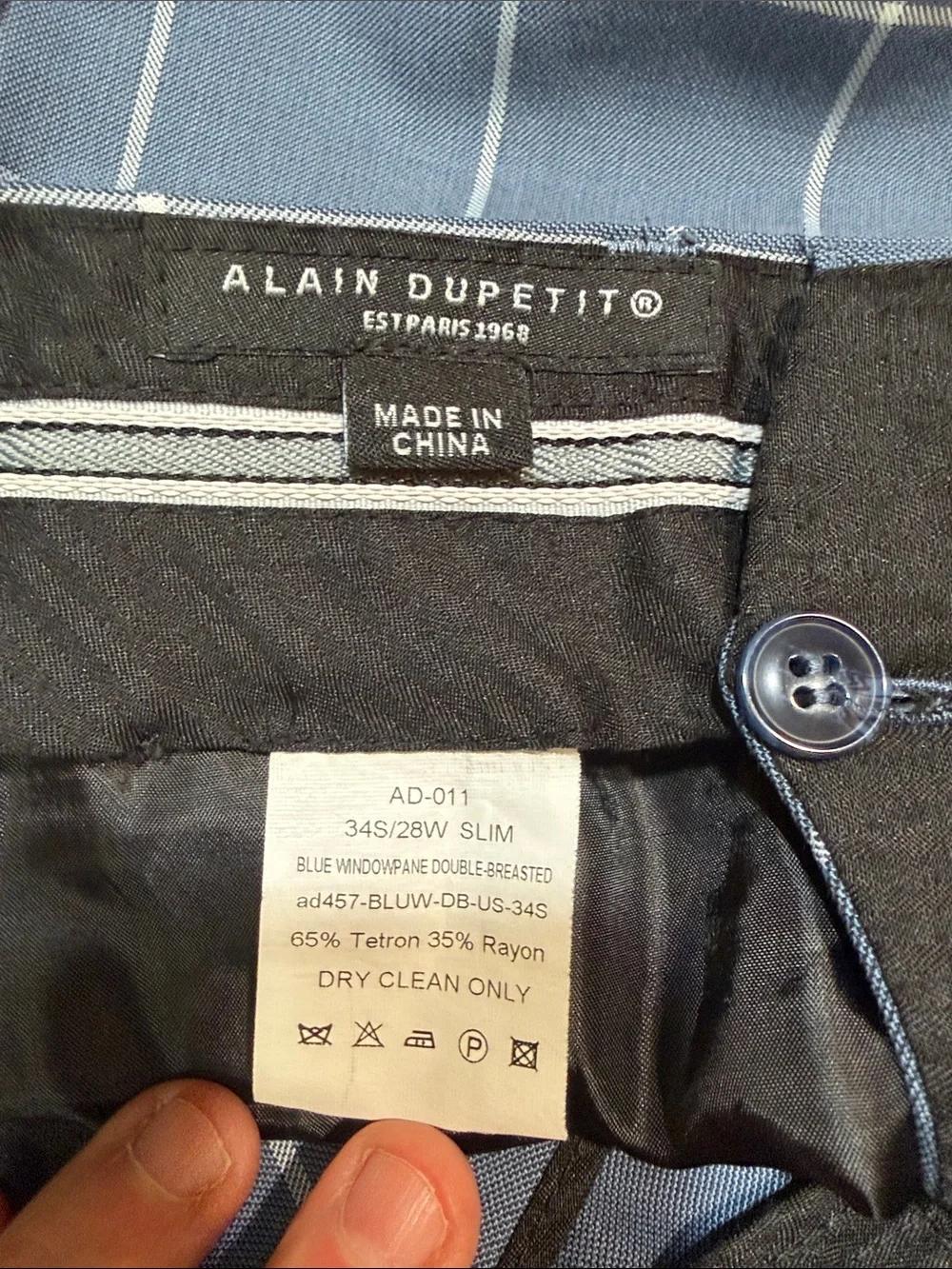 Alain Dupetit men’s double breasted windowpane suit.
